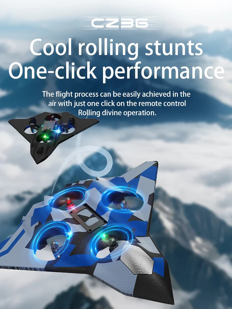 360° Indestructible Fighter Jet Toy – LED Lights, One-Key Takeoff, 4-Fan Power, Top Gift for Kids