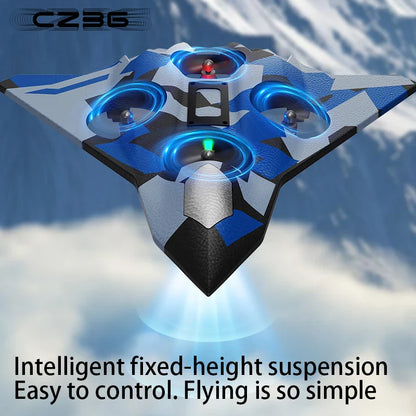 360° Indestructible Fighter Jet Toy – LED Lights, One-Key Takeoff, 4-Fan Power, Top Gift for Kids